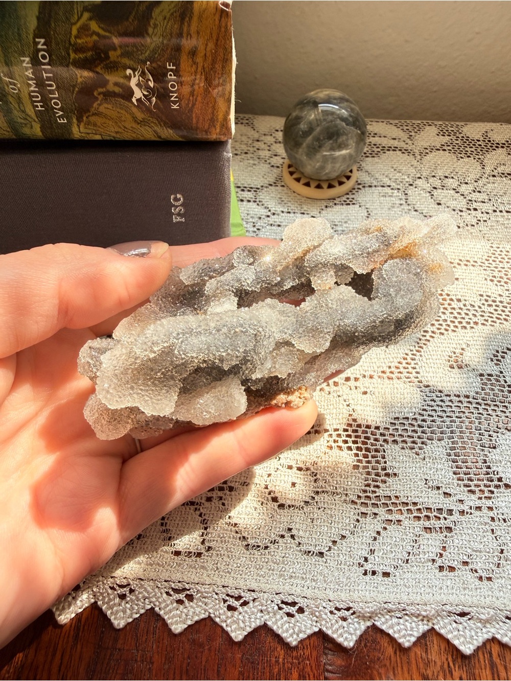 Natural Gray Botryoidal Chalcedony with Druzy Quartz • Stalactitic Chalcedony